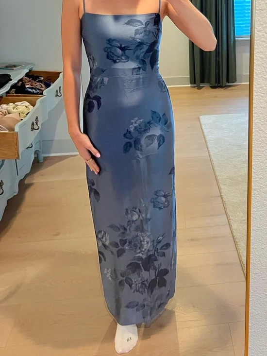 Reformation Frankie Satin Blue Floral Maxi Dress - Picture 3 of 5